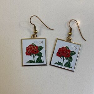 Vintage Rose Postage Stamp Earrings